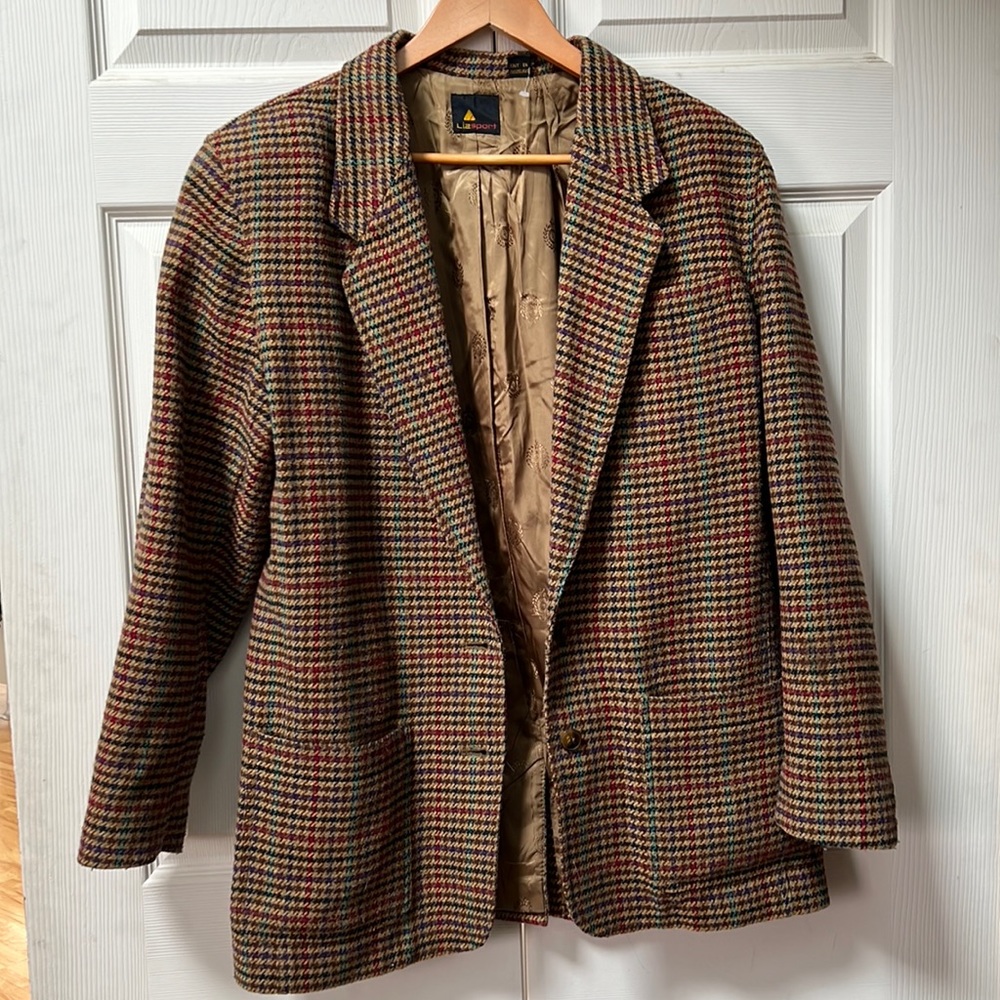 Tweed Houndstooth Oversized Blazer
